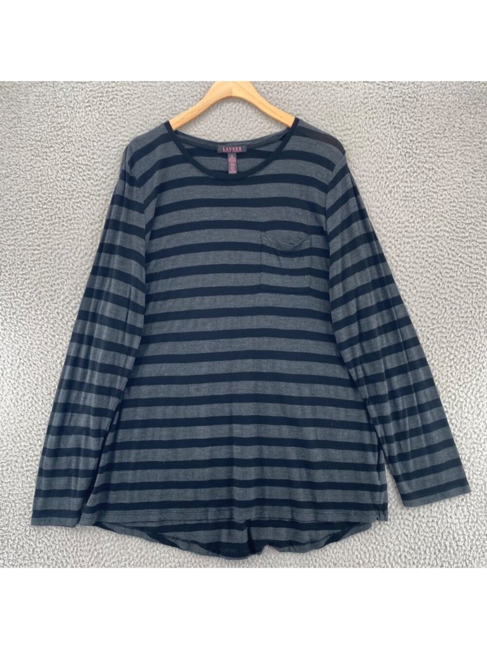 Lauren Ralph Lauren Top Womens 2X Plus Gray Stripe Long Sleeve Stretch Casual